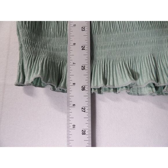 Asos Curve Design Sz 18 Top Blouse Shirt Crinkle Mint Green Deep V Puff Sleeve - Picture 10 of 13
